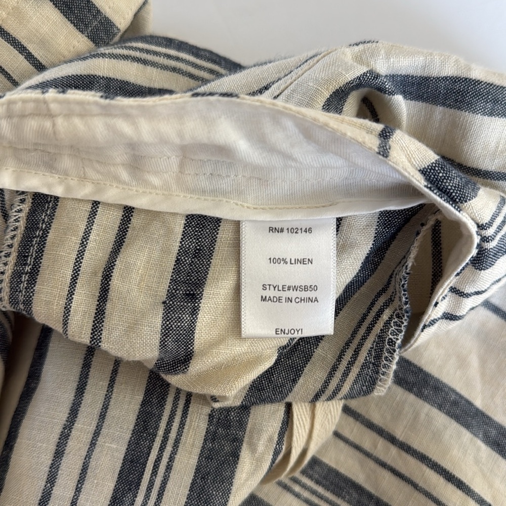 Michael Stars Navy and White Striped 100% Linen Pants Size Medium Like New - Picture 12 of 12